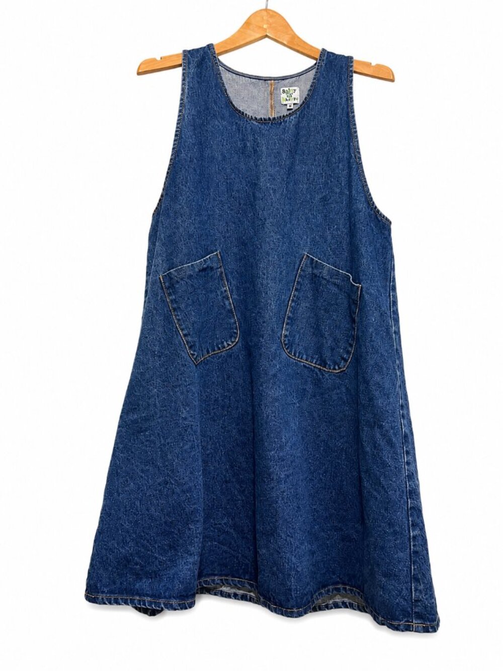 Shiny By Nature Denim Jumper Dress Medium A-Line Pinafore w/ Pockets